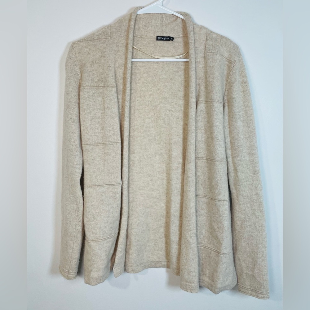 J McLaughlin Cashmere Cardigan Sweater, Open Front, Cream / Tan, Women’s XS